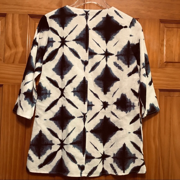 Andrea Jovine Linen Blend NWT Tye-Dye Top Navy/White - Picture 2 of 7